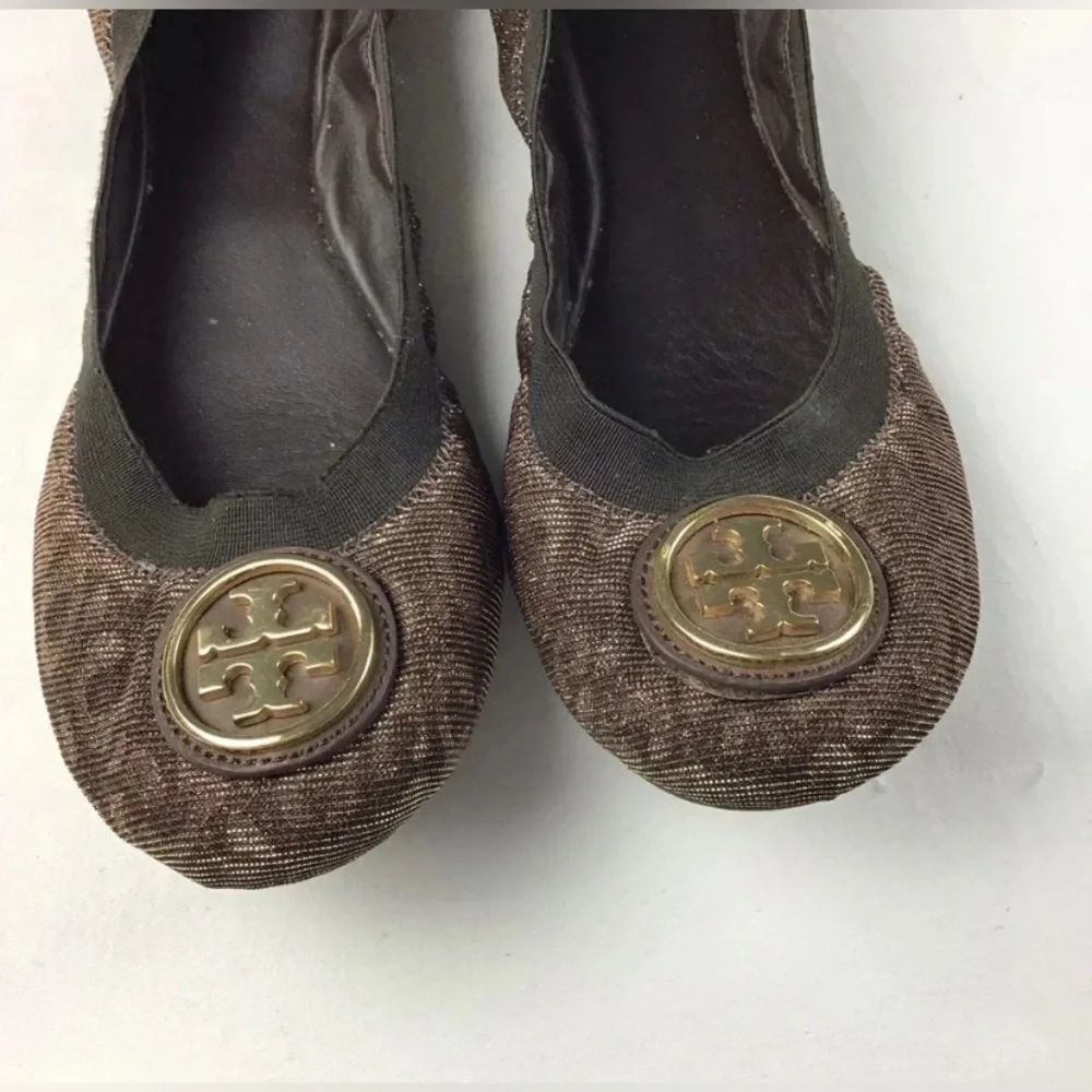 Tory Burch Caroline 2 Leopard Lurex Vegan Elastic Ballet Flats Women's Size 7.5M